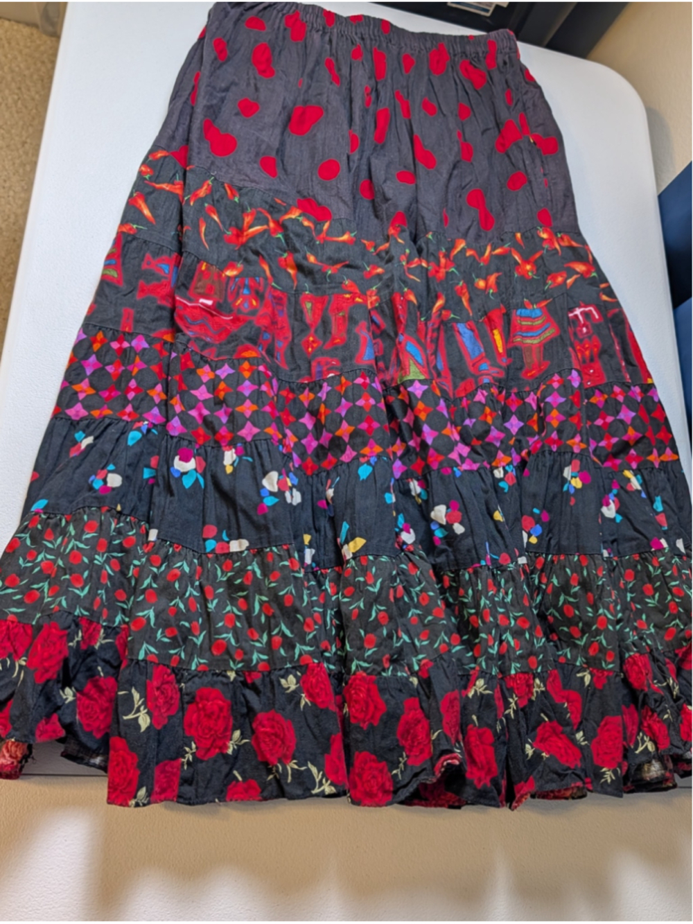 Vintage Anna Konya Patchwork Tiered Maxi Skirt One Size Dark Boho Festival 90s - Picture 12 of 14